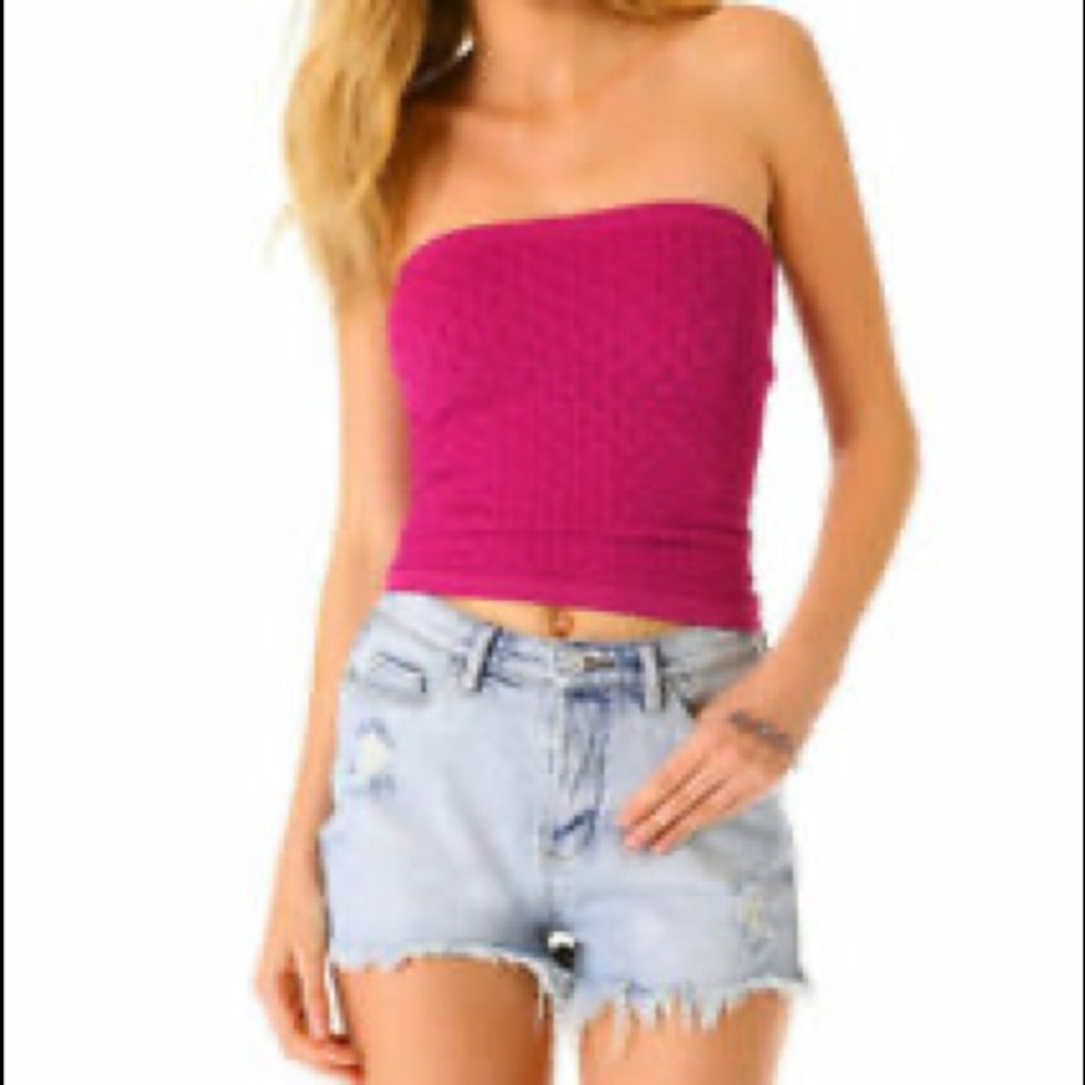 Free People Bright Pink Diamond Tube Top